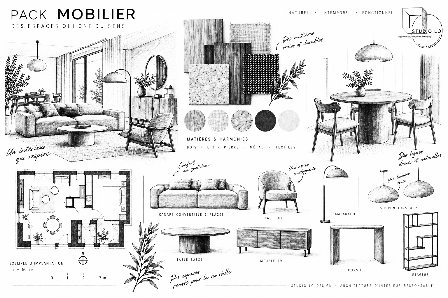 Pack meuble T2 pour location meublée